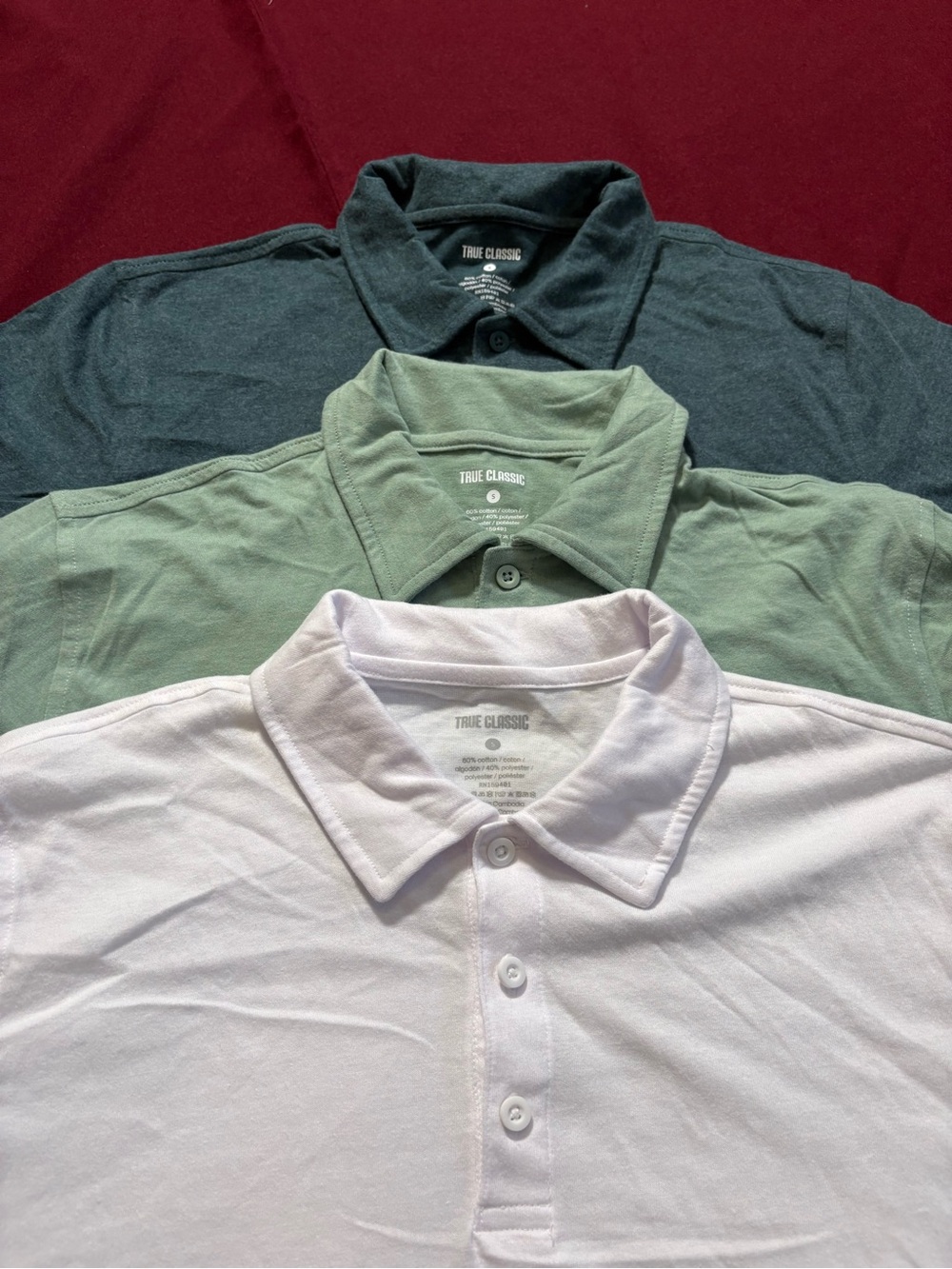 True Classic Polo Shirt - White, Light Green, Dark Green size Small